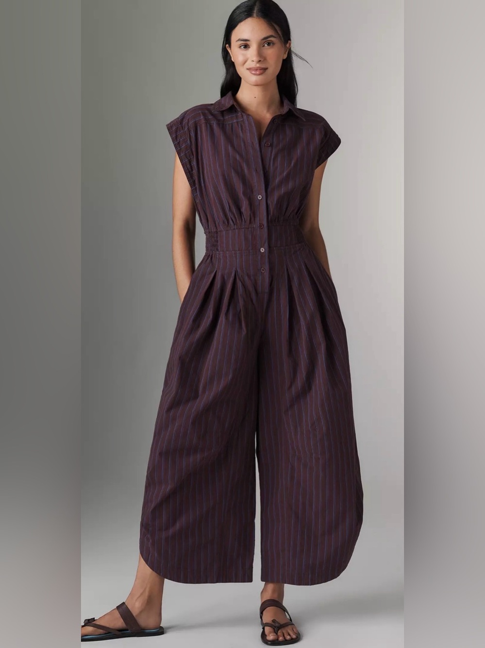Anthropologie Striped Shirting Parachute Jumpsuit
